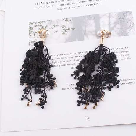 Hanging  Tassel  Flower Lace Earrings（Black） /  2112_ER091