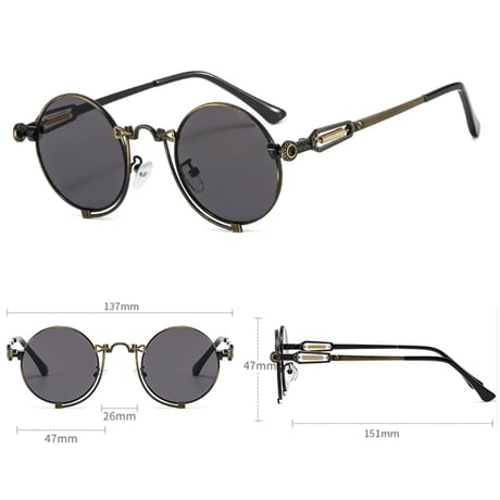 【 Select 】Vintage Style Metal Carving Frame Sunglasses (Black/Grey)