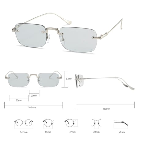 【 Select 】Metal Flame Rimless Squarer Sunglasses #1 (Silver/Lt.Grey)