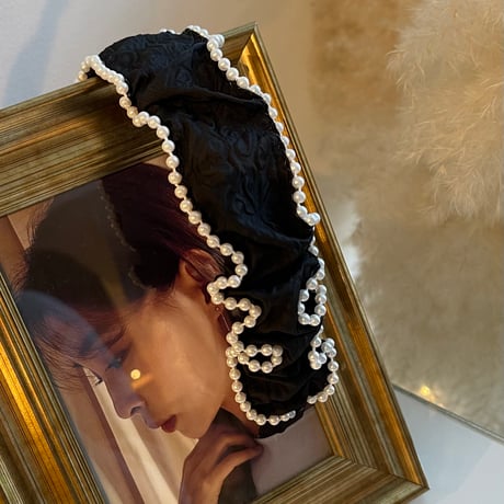 2311HA0039 / Wave pearl line headband (Black)