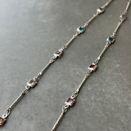 2606NC0398 / Cororful square stone Necklace（Silver）