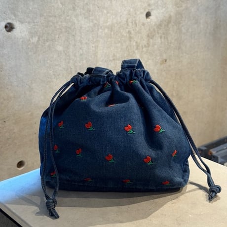 2507BG036(S)/  Flower denim  Bag (Dark Blue)
