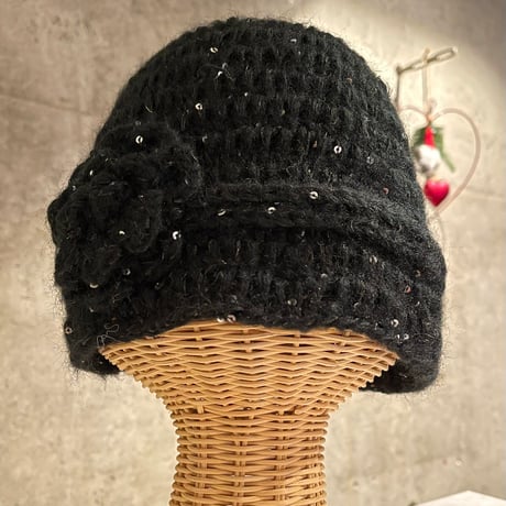 2412HW0065(S)/  Flower knit beanie（Black）