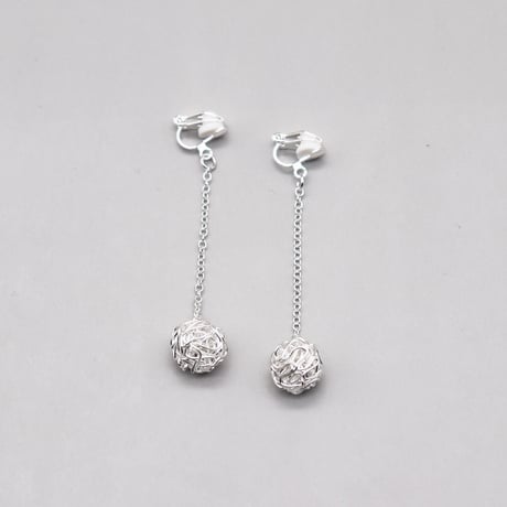 Line Ball drop Chain Clip Earrings（Silver） /  2112_ER093