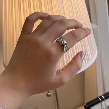 2506RG0664 / square  stone line ring #Small（Silver）
