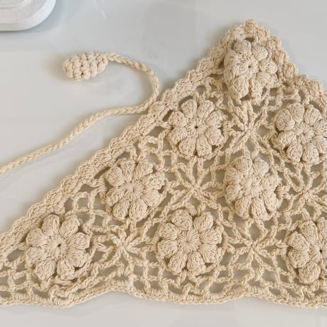 2606GS072(S) / Flower Motif Crochet Head Scarf (Beige)