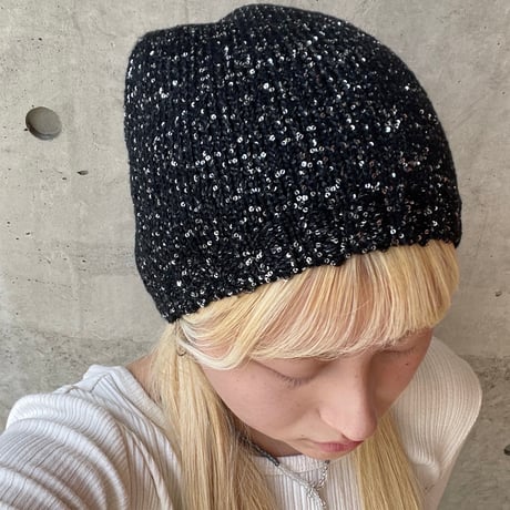 2409HW0047(S)/ Spangle knit cap（Black）