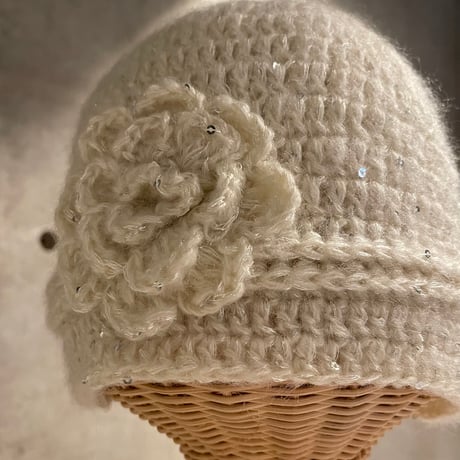 2412HW0065(S)/  Flower knit beanie（White）