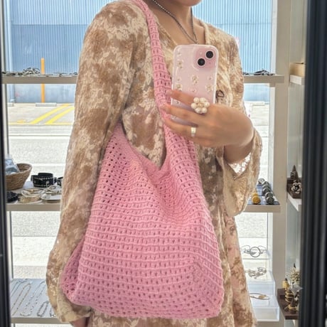 2606BG053(S) / Crochet Mesh Tote Bag (Pink)