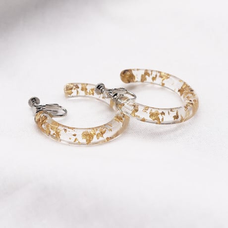 C-Shaped Acrylic Hoop Earrings（Clear / Gold） /  2102_ER052