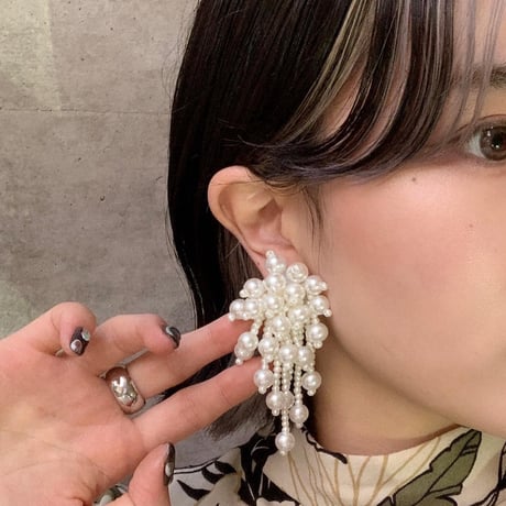Pearl Beads Bowknot Flower Drop Pierce（Pearl） / 2109_PR0277