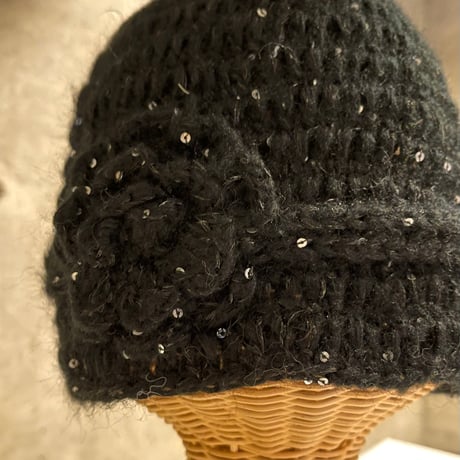 2412HW0065(S)/  Flower knit beanie（Black）