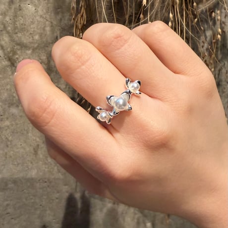 2602RG0738 / Flower triple pearl Ring（Silver）