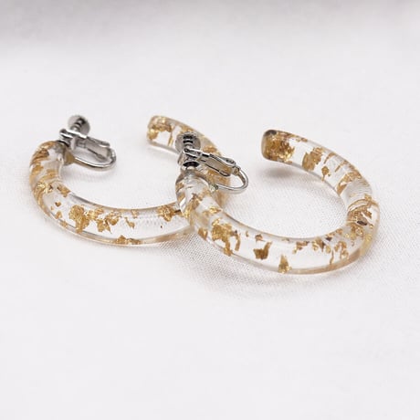 C-Shaped Acrylic Hoop Earrings（Clear / Gold） /  2102_ER052