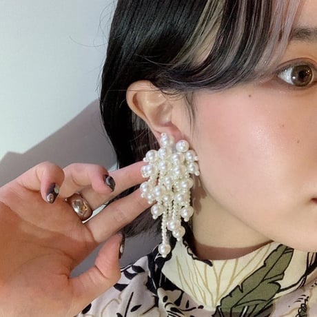 Pearl Beads Bowknot Flower Drop Pierce（Pearl） / 2109_PR0277