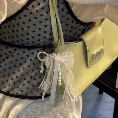 2407GS006(S)/ Lace pearl ribbon Keychain（White）