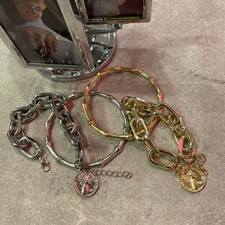 Mantel bamboo Bangle & Chain Bracelet set（Gold）/ 2107-BR081