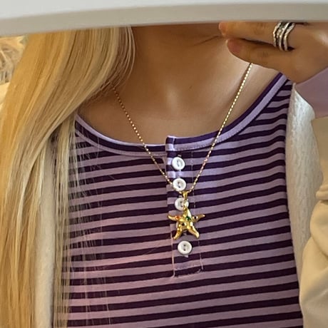 2512NC0374 / Mix Stone Starfish  necklace（Gold）