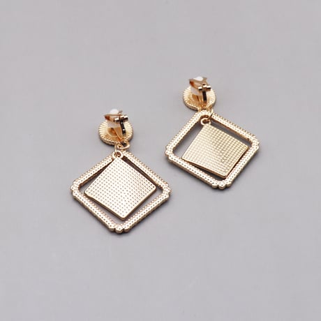 rhombus Rhinestone Drop Design Earrings（Gold） /  2112_ER090