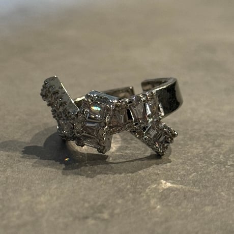 2506RG0664 / square  stone line ring #Small（Silver）