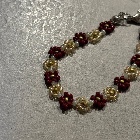 2505BR0088/ beads flower bracelet（dark red）