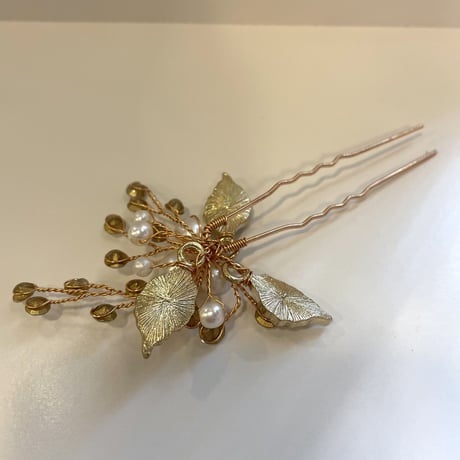 Pearl Stone Flower Hair Pin（Gold）／HA_148
