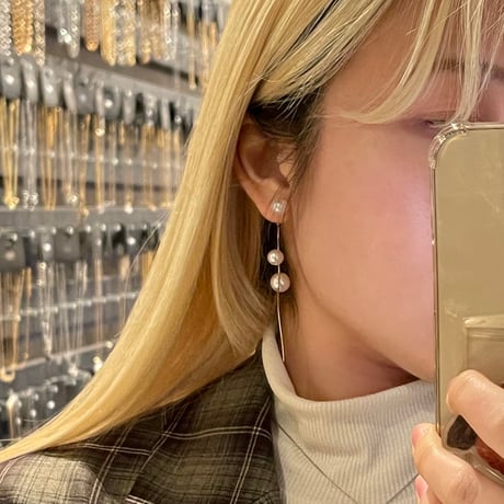 2312PR0622 / Wave pearl long Pierce（Gold）