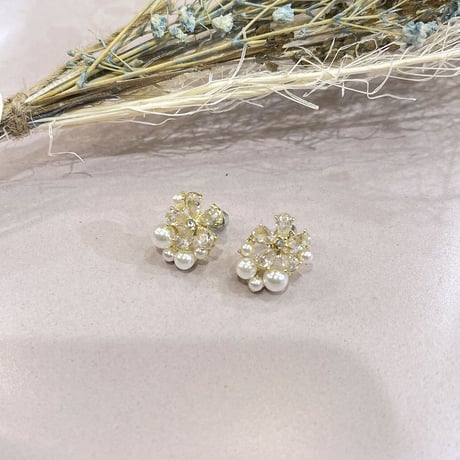 Flower bijou mini pearl Pierce（Gold/Pearl） /  2206_PR0488