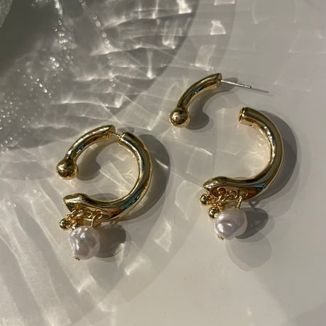 2311PR0609 / Catch design pearl hoop Pierce（Gold）