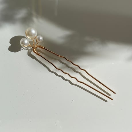 2402HA0071 /  Simple pearl Hair pin #01（Gold）