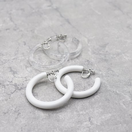 Acrylic Hoop Clip Earrings（White） /  2102_ER040