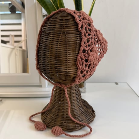 2606GS072(S) / Flower Motif Crochet Head Scarf (Coffee)