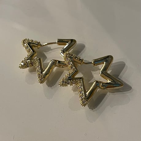 2509PR0803 / Shine star motif hoop Pierce（Gold）