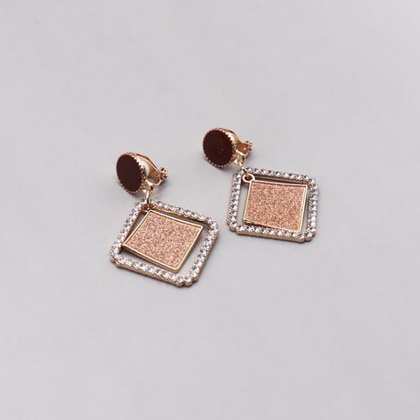 rhombus Rhinestone Drop Design Earrings（Gold） /  2112_ER090