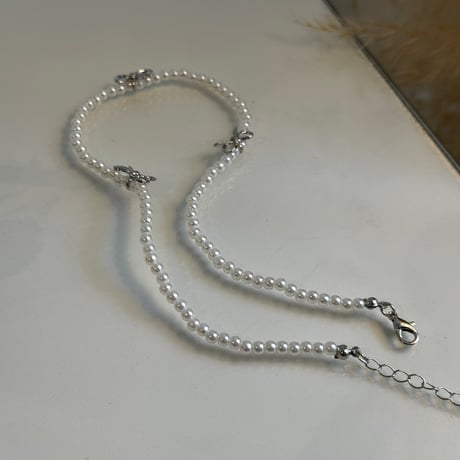 2408NC0261 / beads ribon choker necklace（Pearl）