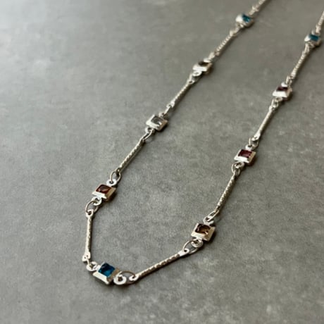 2606NC0398 / Cororful square stone Necklace（Silver）