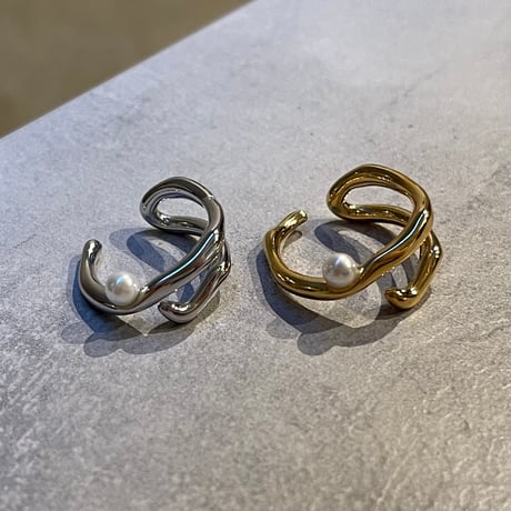 2506RG0643 / Asymmetry line pearl ring（Silver）