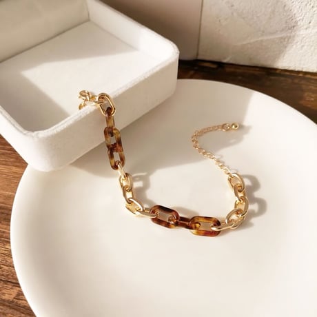 Metal Resin Chain link Bracelet（Gold×Demi）/ 2109_BR096