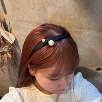2409HA0078 / Double Pearl ribbon headband（Black）