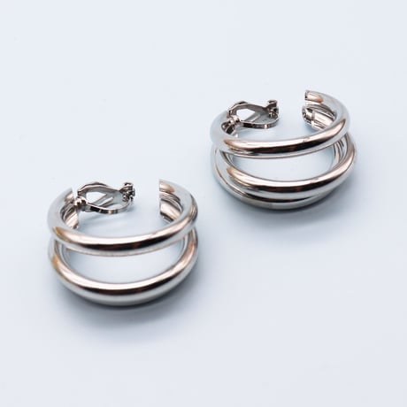 Three Line Vintage Clip Earrings（Silver） / 2107_ER067