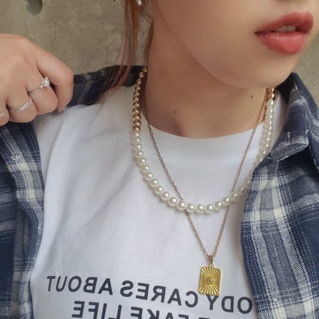Pearl Mix Color Design Necklace（Gold×Wht）/ 2109-NC083