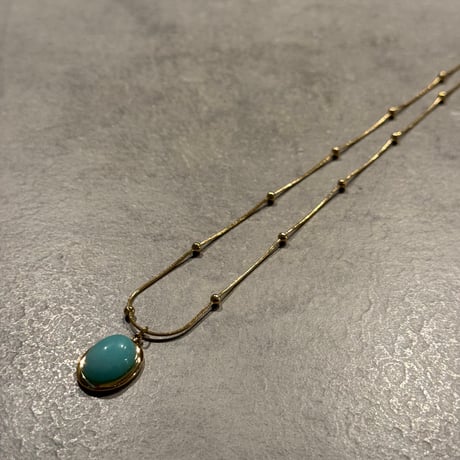 2503NC0321／oval stone  ball chain Necklace（Gold/Blue）