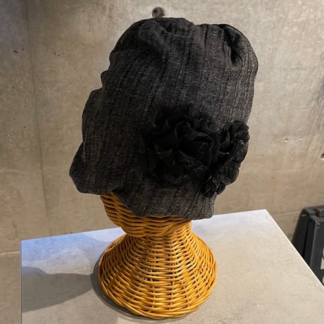 2504HW0086(S) / Chiffon flower Knit cap（Black）