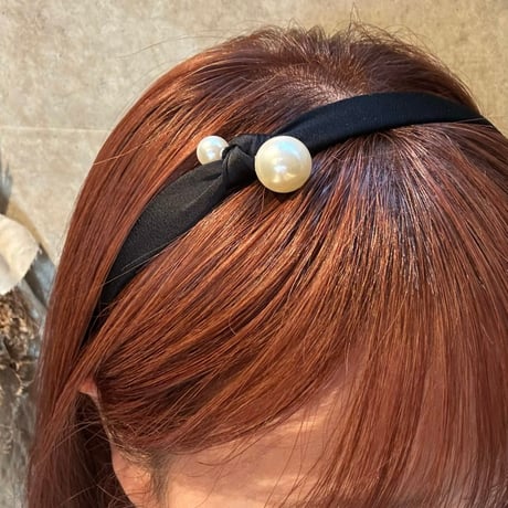 2409HA0078 / Double Pearl ribbon headband（Black）