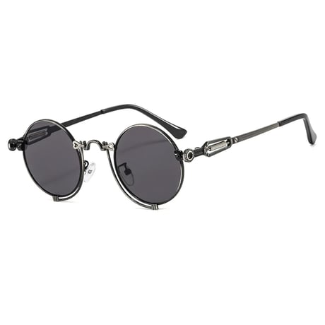 【 Select 】Vintage Style Metal Carving Frame Sunglasses (Black/Grey)