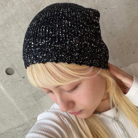 2409HW0047(S)/ Spangle knit cap（Black）