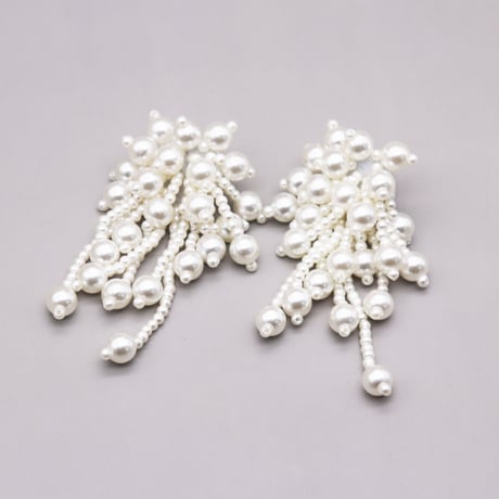 Pearl Beads Bowknot Flower Drop Pierce（Pearl） / 2109_PR0277