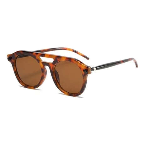 【 Select 】Double Bridges design Sunglasses (Leopard tea)