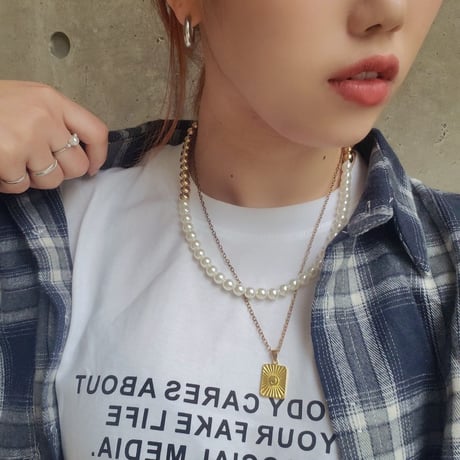 Pearl Mix Color Design Necklace（Gold×Wht）/ 2109-NC083