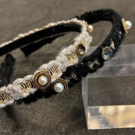 2409HA0077 / Pearl stone embroidery headband（White）